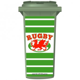 Wales Rugby Dragon On A Ball Shield Wheelie Bin Sticker Panel